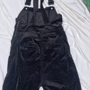 Crushed velvet flared anthropology overalls